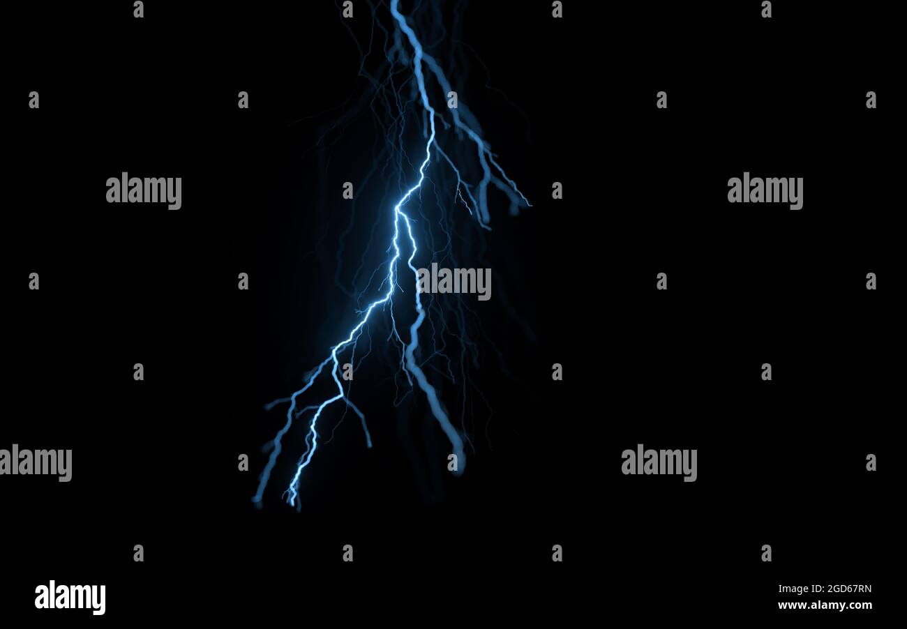 Lightning with black background, 3d rendering. Computer digital drawing ...