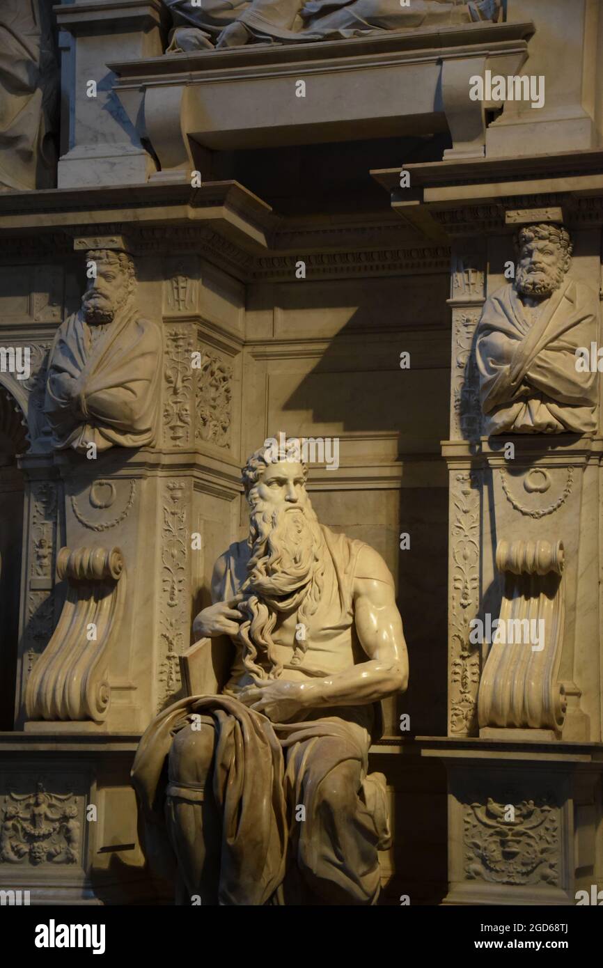 Michelangelo's Moses Statue in the Basilica di San Pietro in Vincoli - Rome, Italy Stock Photo