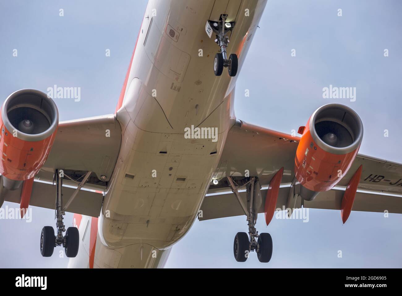 PULA, CROATIA - JULY 24, 2021: Easy Jet Airbus A320 HB-JXN passenger airplane landing at Pula Airport, Croatia Stock Photo