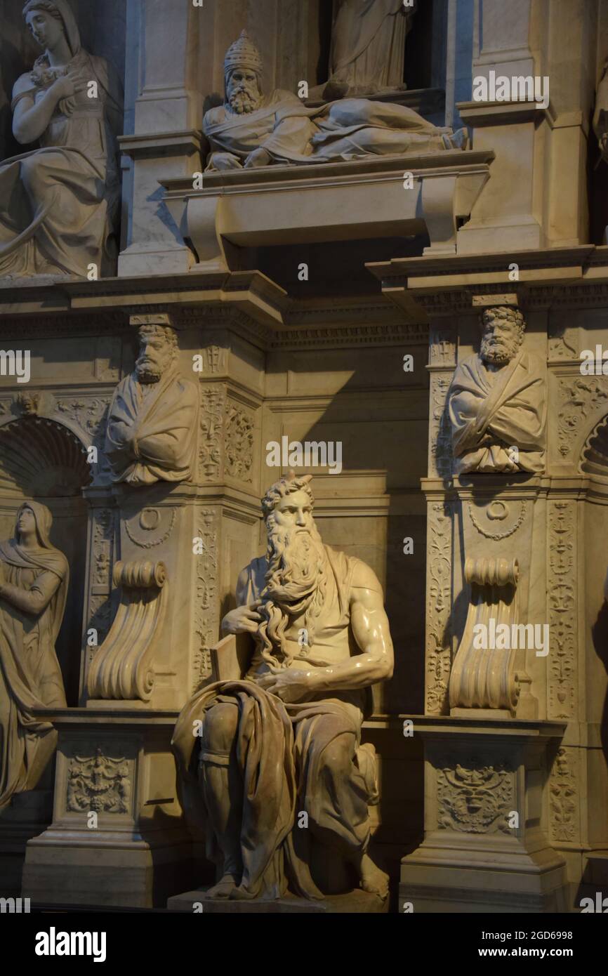 Michelangelo's Moses Statue in the Basilica di San Pietro in Vincoli - Rome, Italy Stock Photo