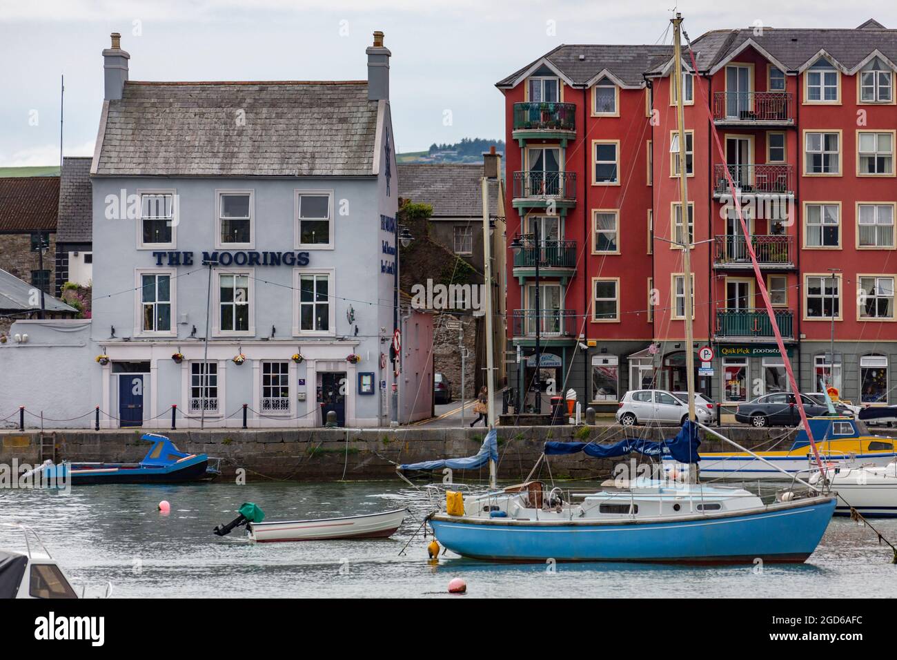 The coastal town and harbor at Dungarvan in County Waterford, on the southeast coast of the Republic of Ireland. Stock Photo