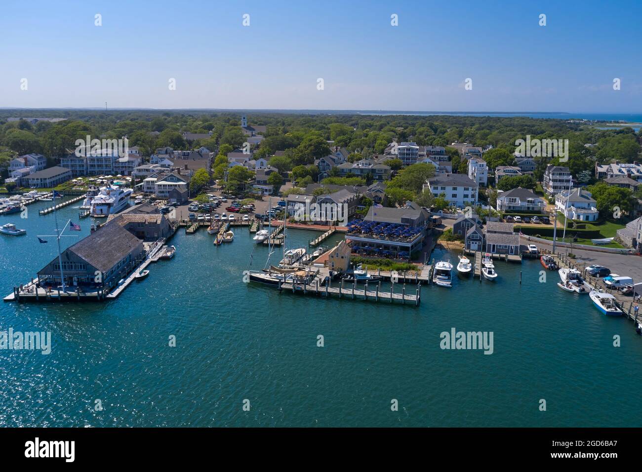 Aerial view of Edgartown harbor in Martha's Vineyard island Stock Photo