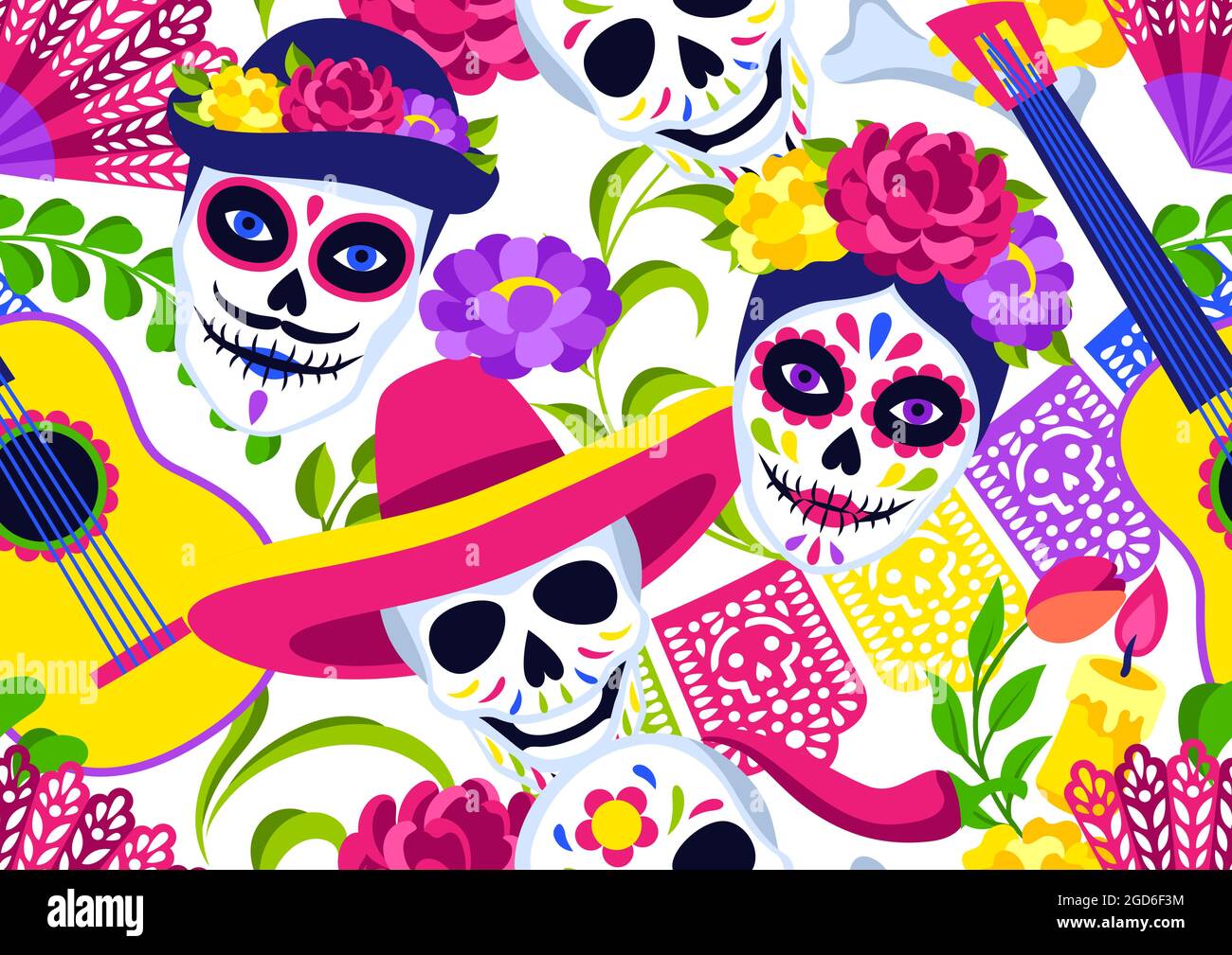 Day of the Dead seamless pattern. Dia de los muertos. Mexican ...