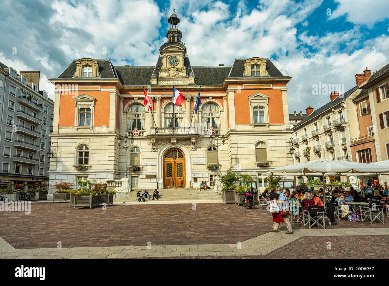 The building that houses the Town Hall of the city of Chambery, designed by the architect Charles-Bernard Pellegrini in 1863. Chambery, France Stock Photo