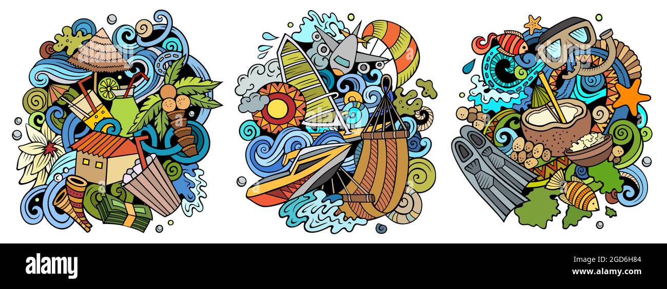 Maldives cartoon vector doodle designs set. Stock Vector