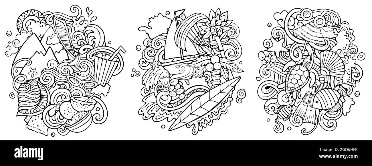 Mauritus cartoon vector doodle designs set. Stock Vector