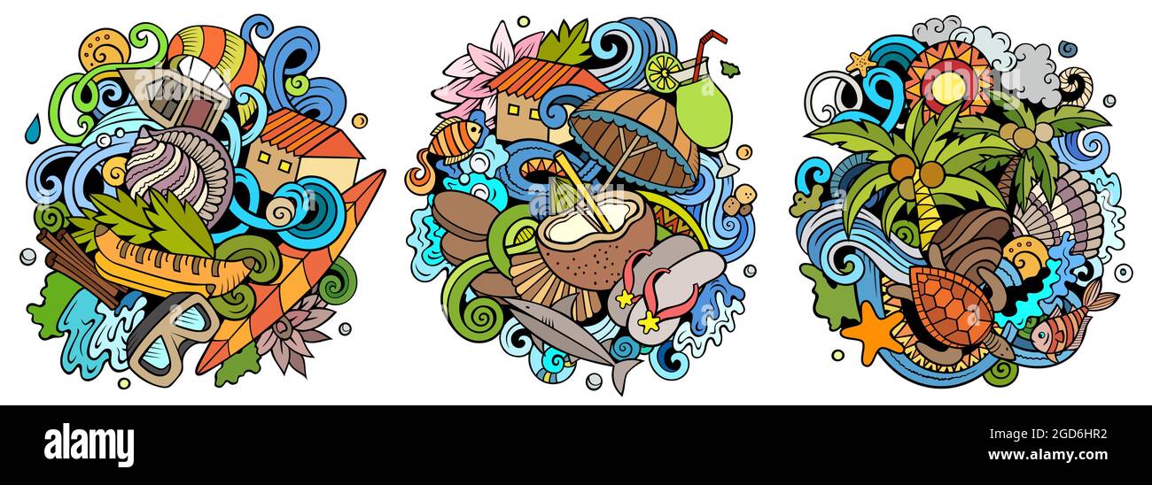 Seychelles cartoon vector doodle designs set Stock Vector Image & Art ...