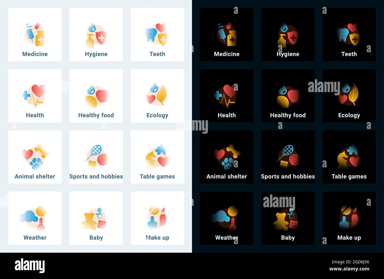 Set of vector icons in gradient style. Editable illustrations Stock Vector