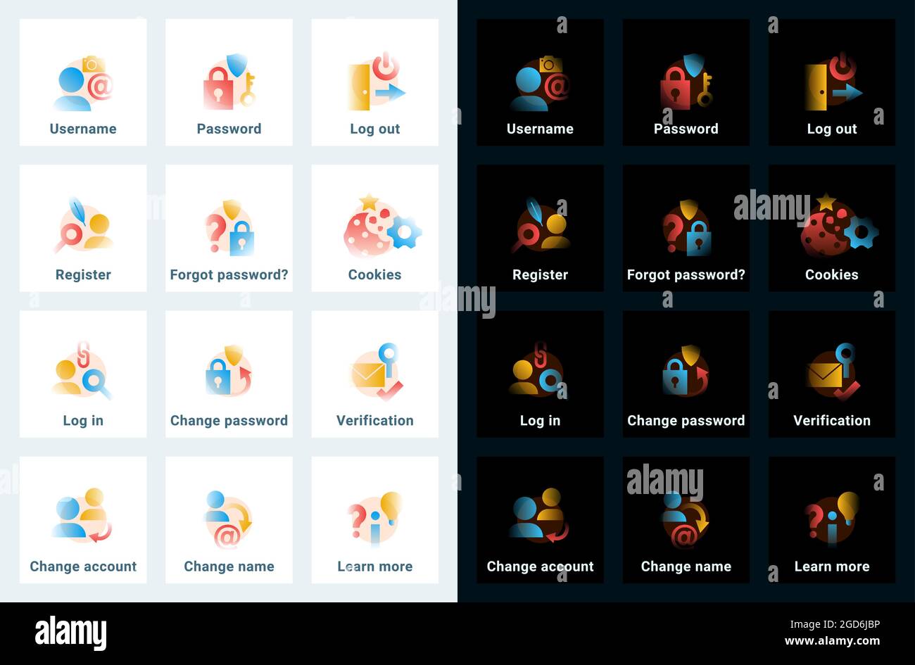 Set of vector icons in gradient style. Editable illustrations Stock Vector