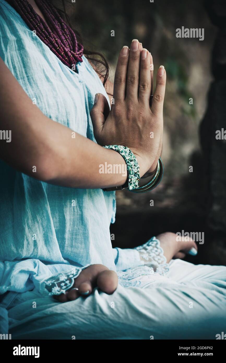closeup of woman hands practice yoga outdoor Stock Photo - Alamy