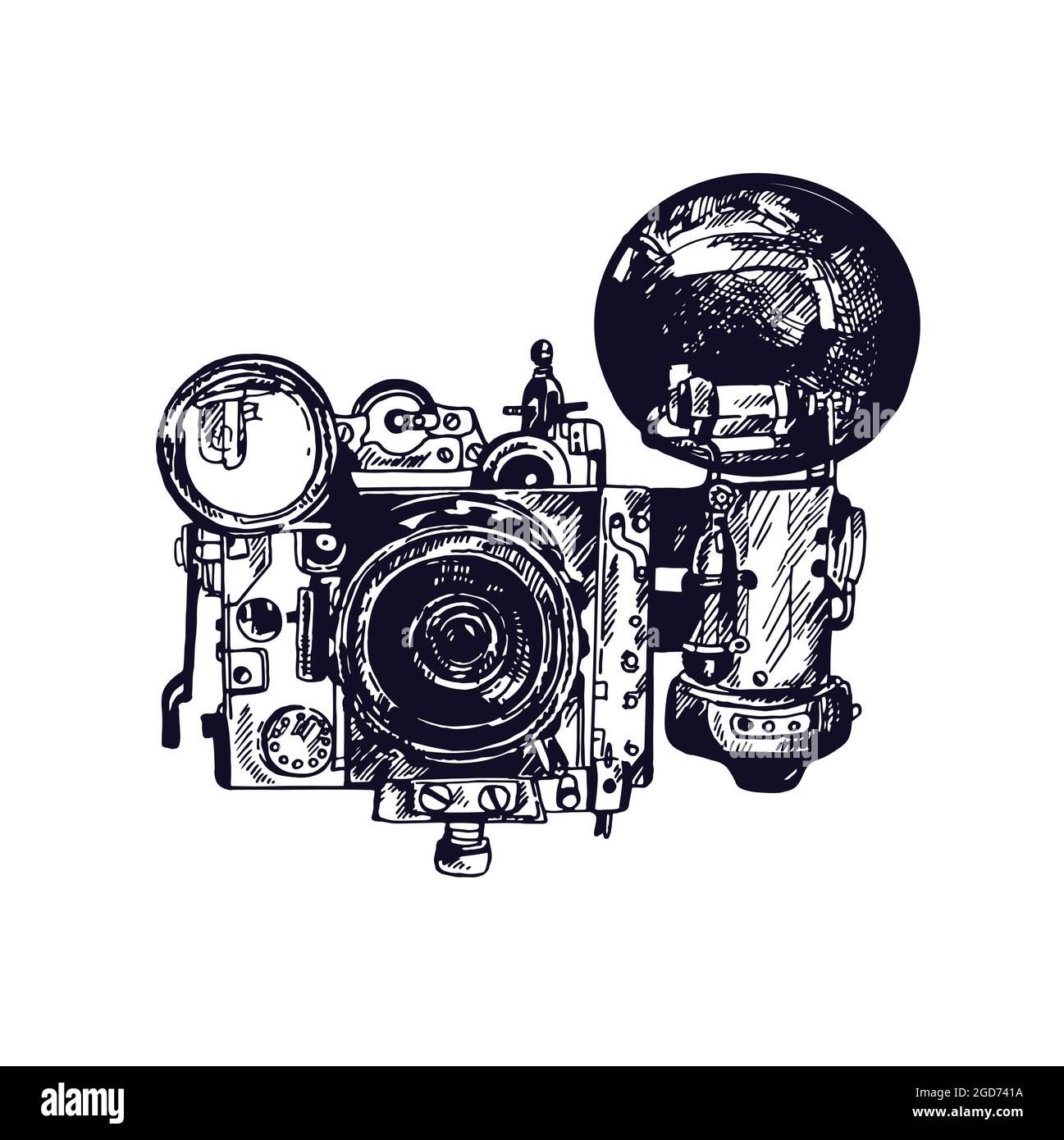 Hand drawn sketch style vintage photo camera isolated on white ...