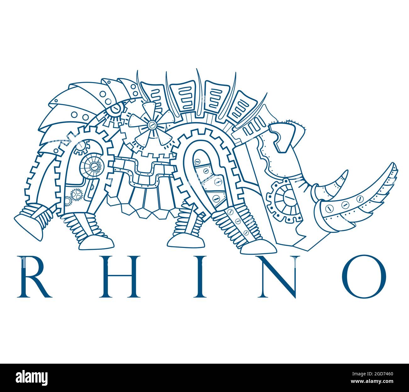 Abstract mechanical rhino isolated on white background. Vector illustration. Stock Vector