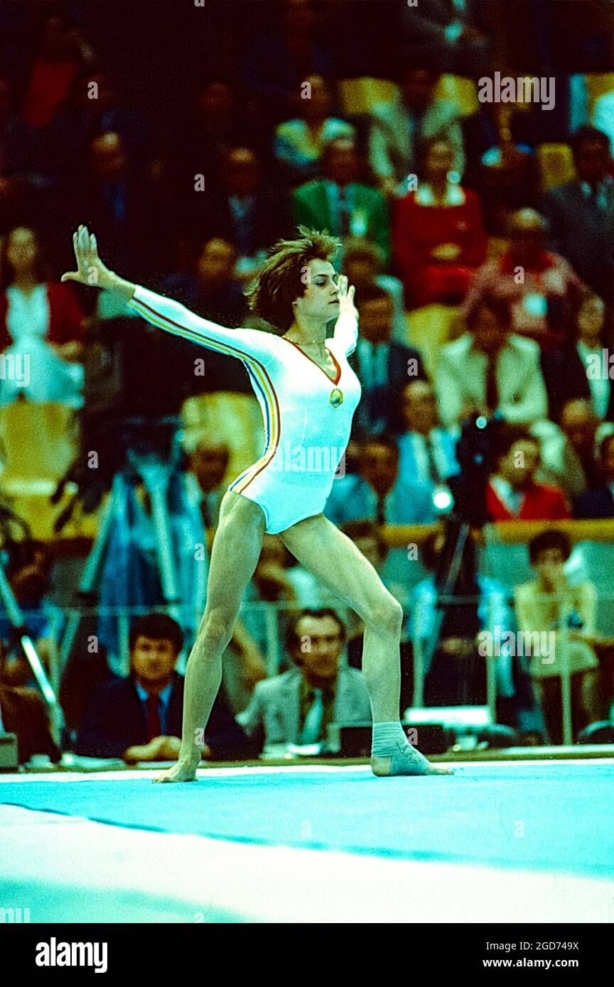 Nadia Comaneci (ROM) performs on the floor exercise at the 1979 World ...