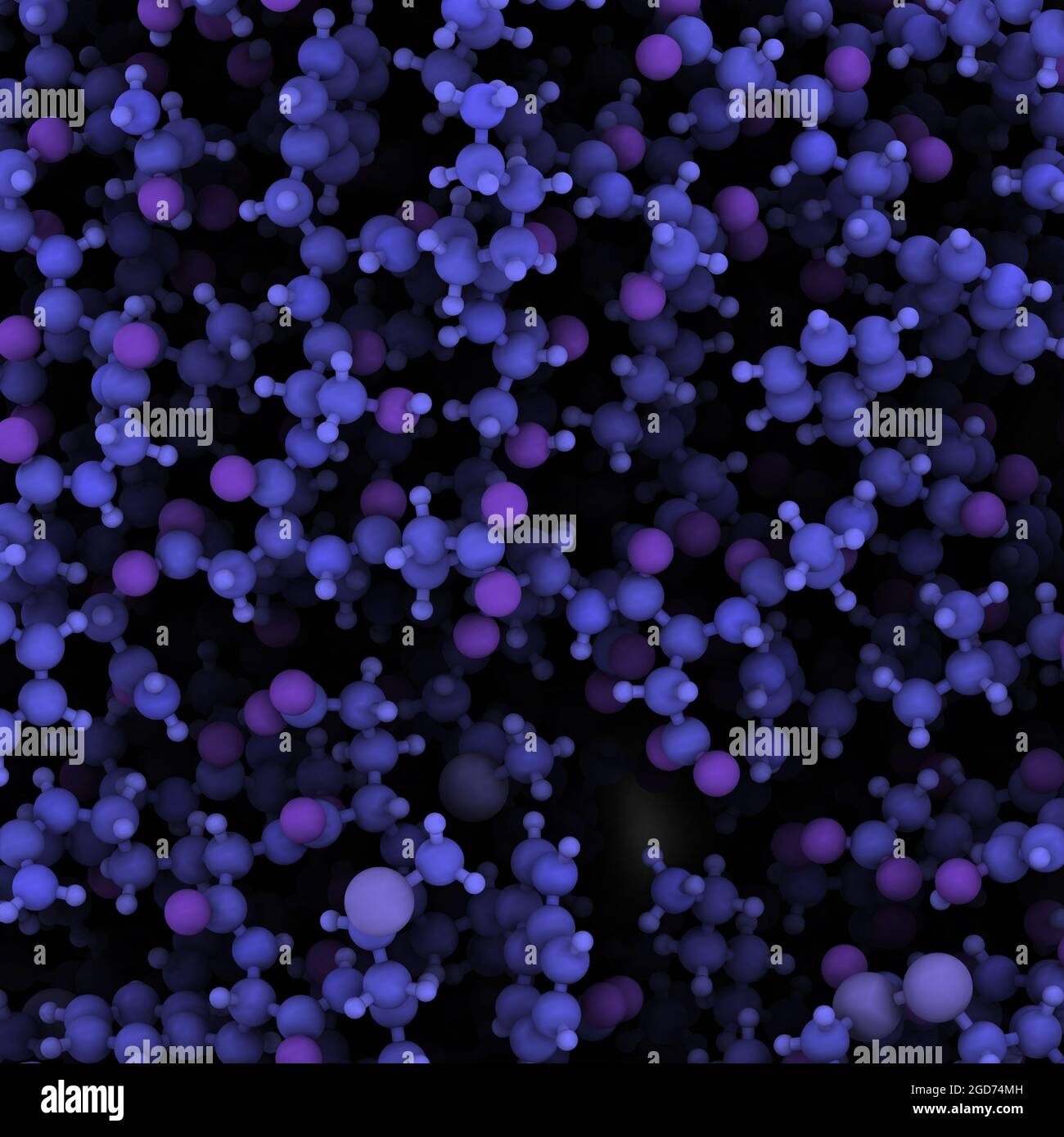 Atomic-level detail view of the protein alpha-galactosidase (Agalsidase). 3D render. Stock Photo