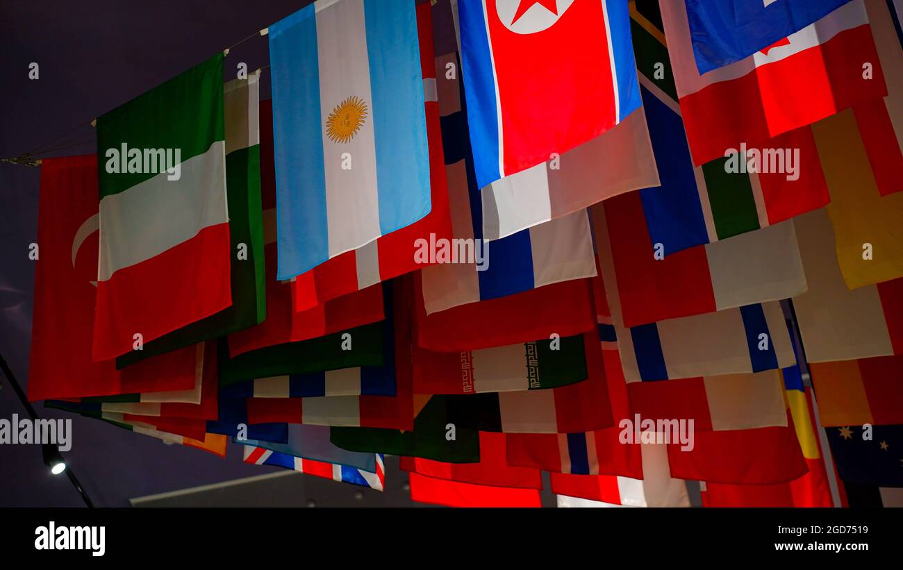 The  flags of the countries participating in the ESA space programs. Stock Photo