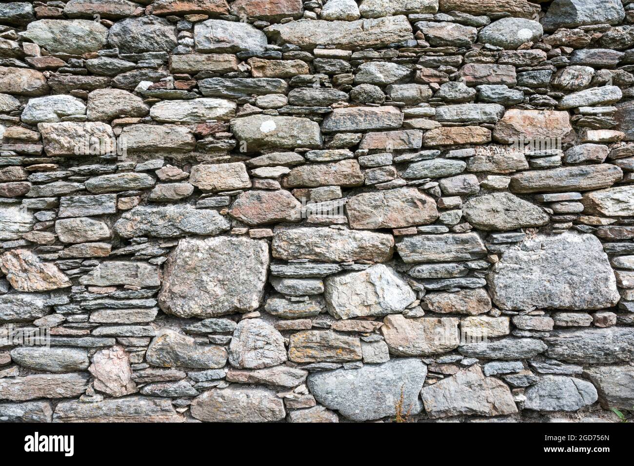 Different sizes of stone blocks in a wall. Stock Photo