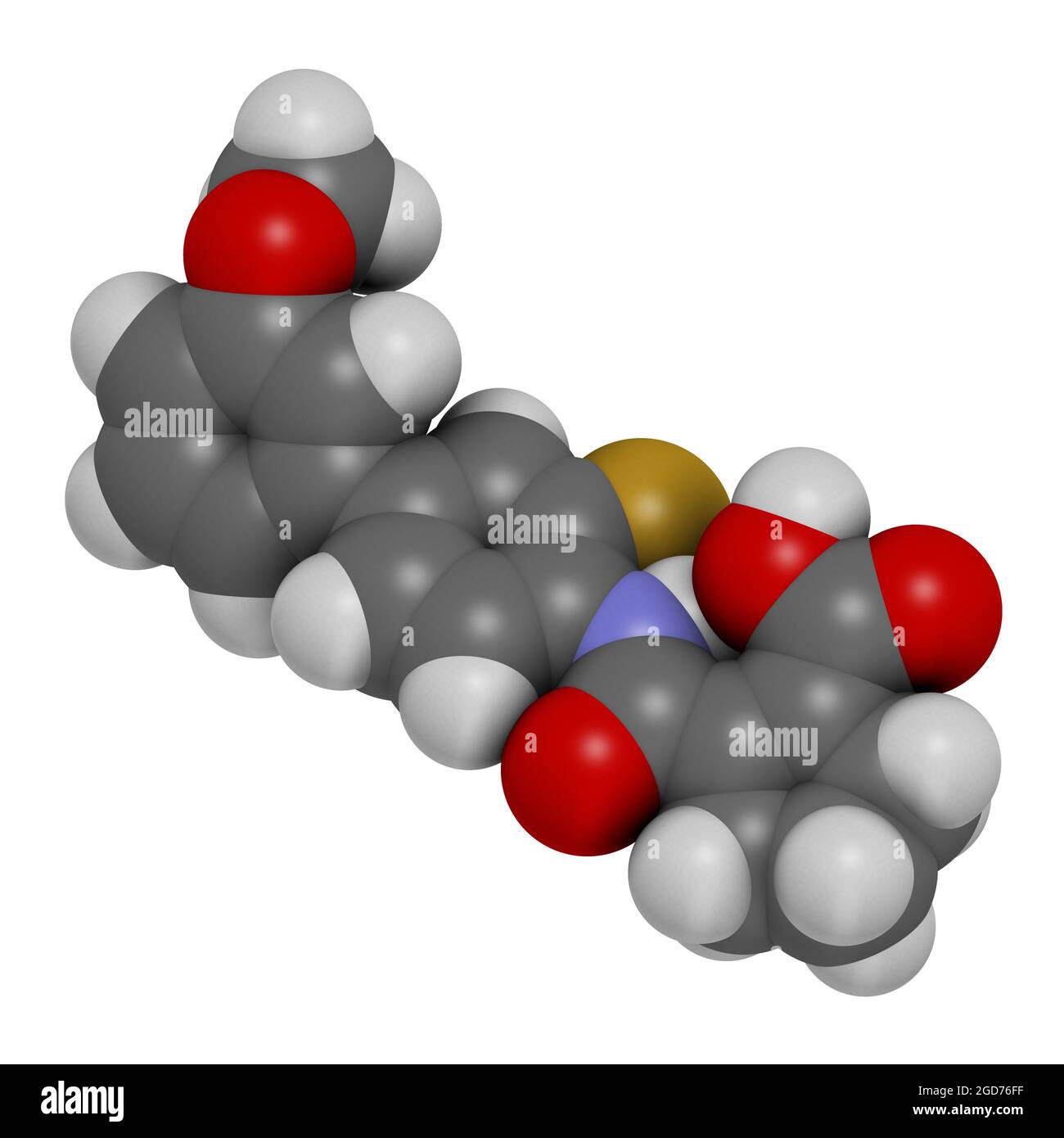 Vidofludimus drug molecule (DHODH inhibitor). 3D rendering. Stock Photo