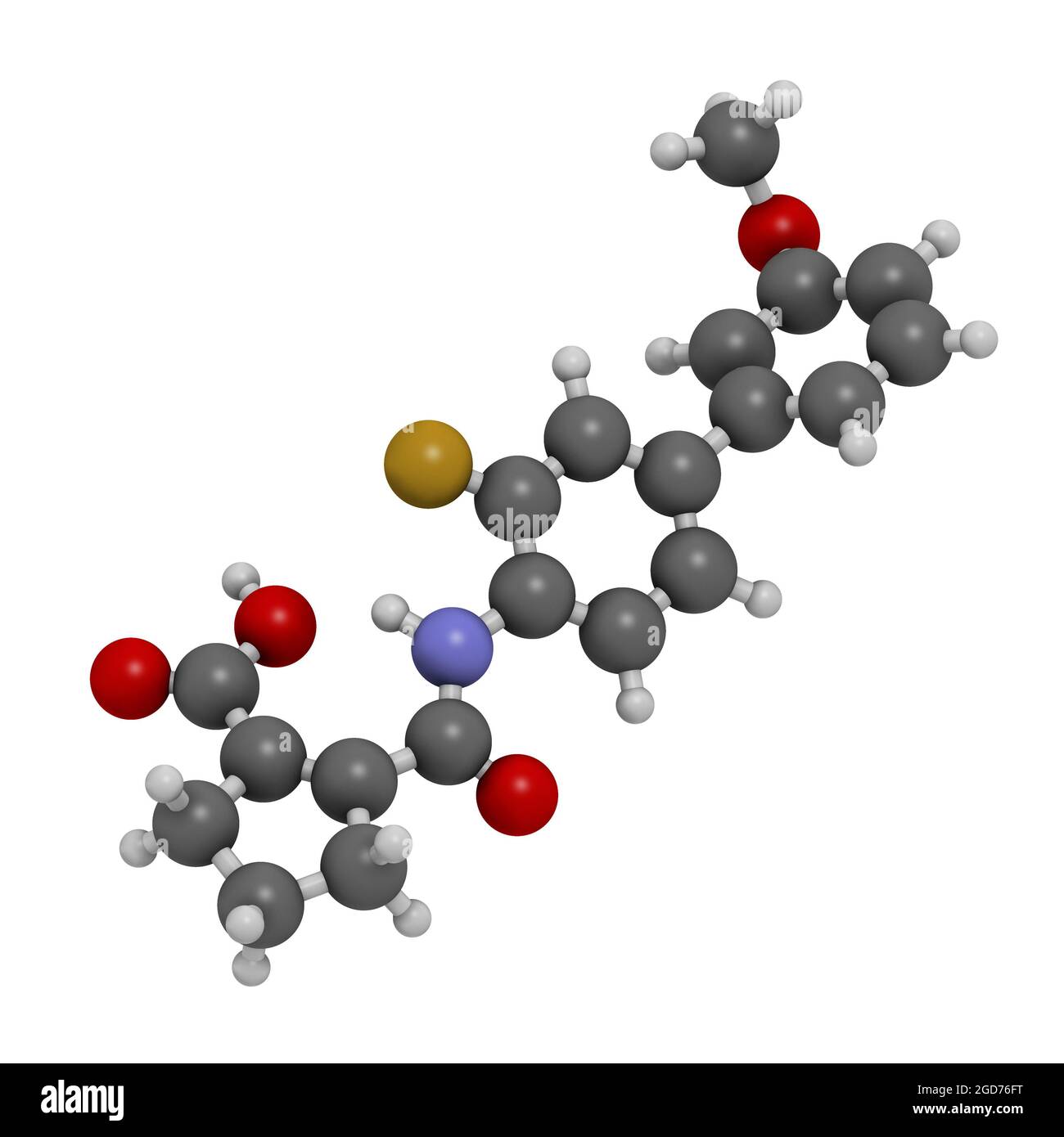 Vidofludimus drug molecule (DHODH inhibitor). 3D rendering. Stock Photo
