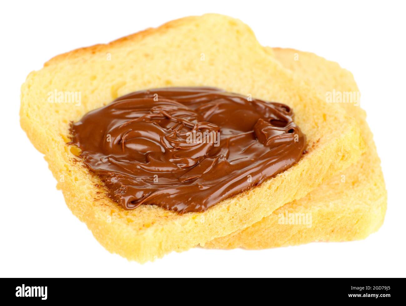 Bread with sweet chocolate hazelnut spread isolated on white Stock