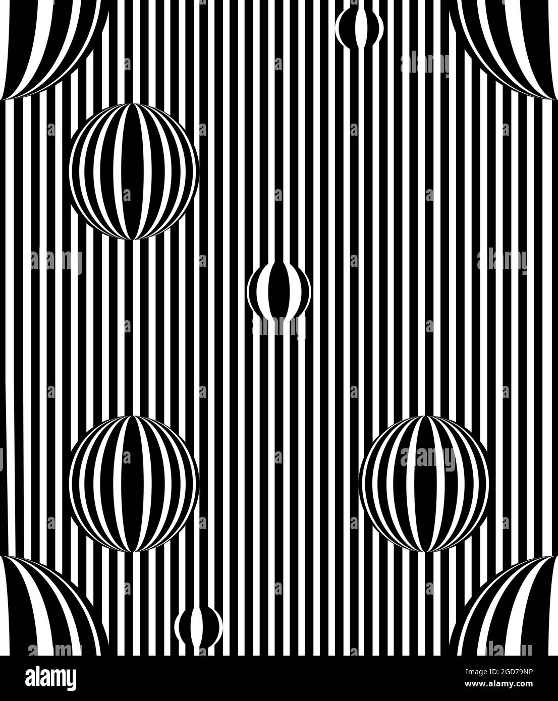 vector - optical art, optical illusion pattern, black and white background. Stock Vector