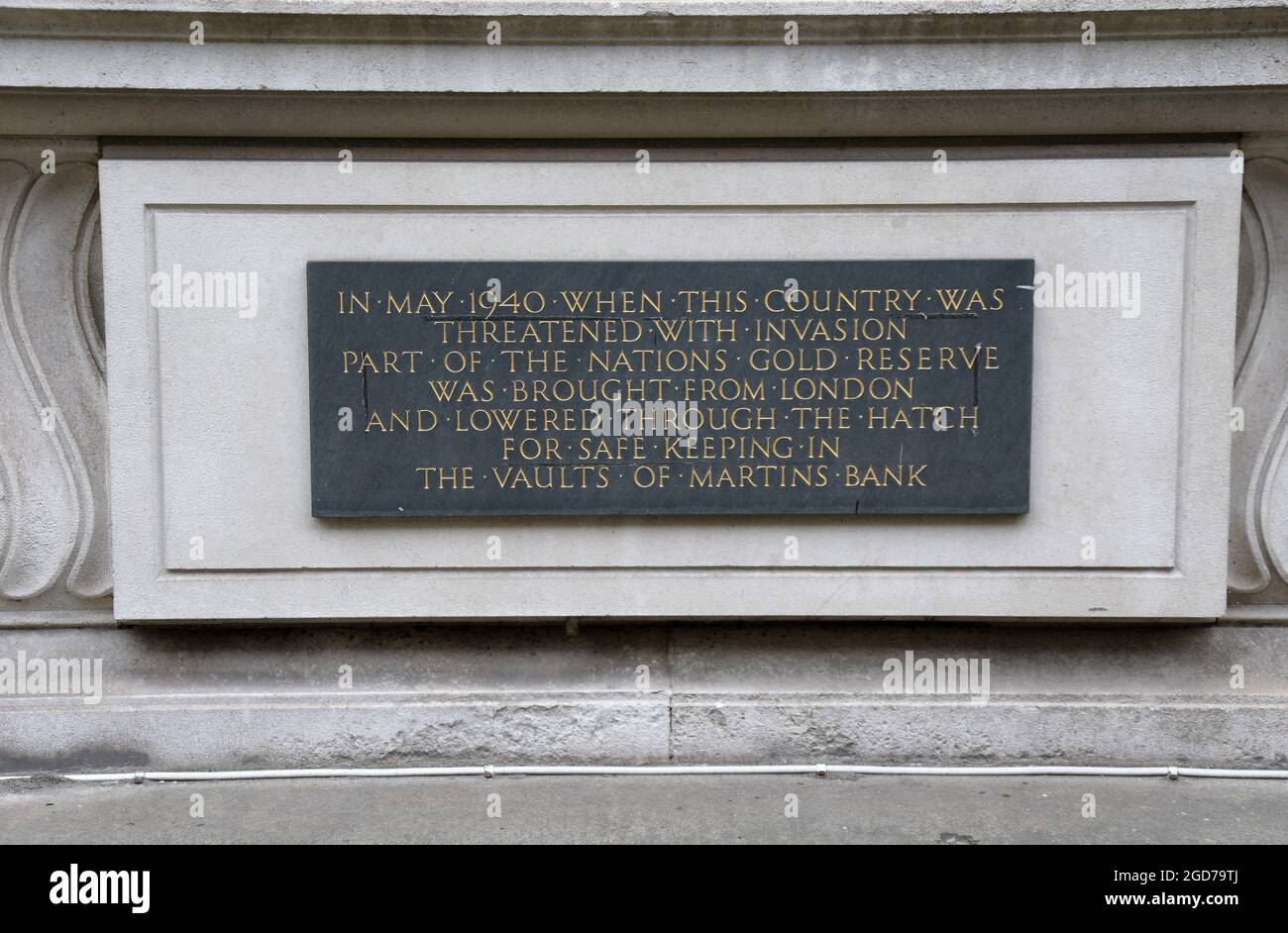 Gold Reserve plaque on Martins Bank in Liverpool Stock Photo
