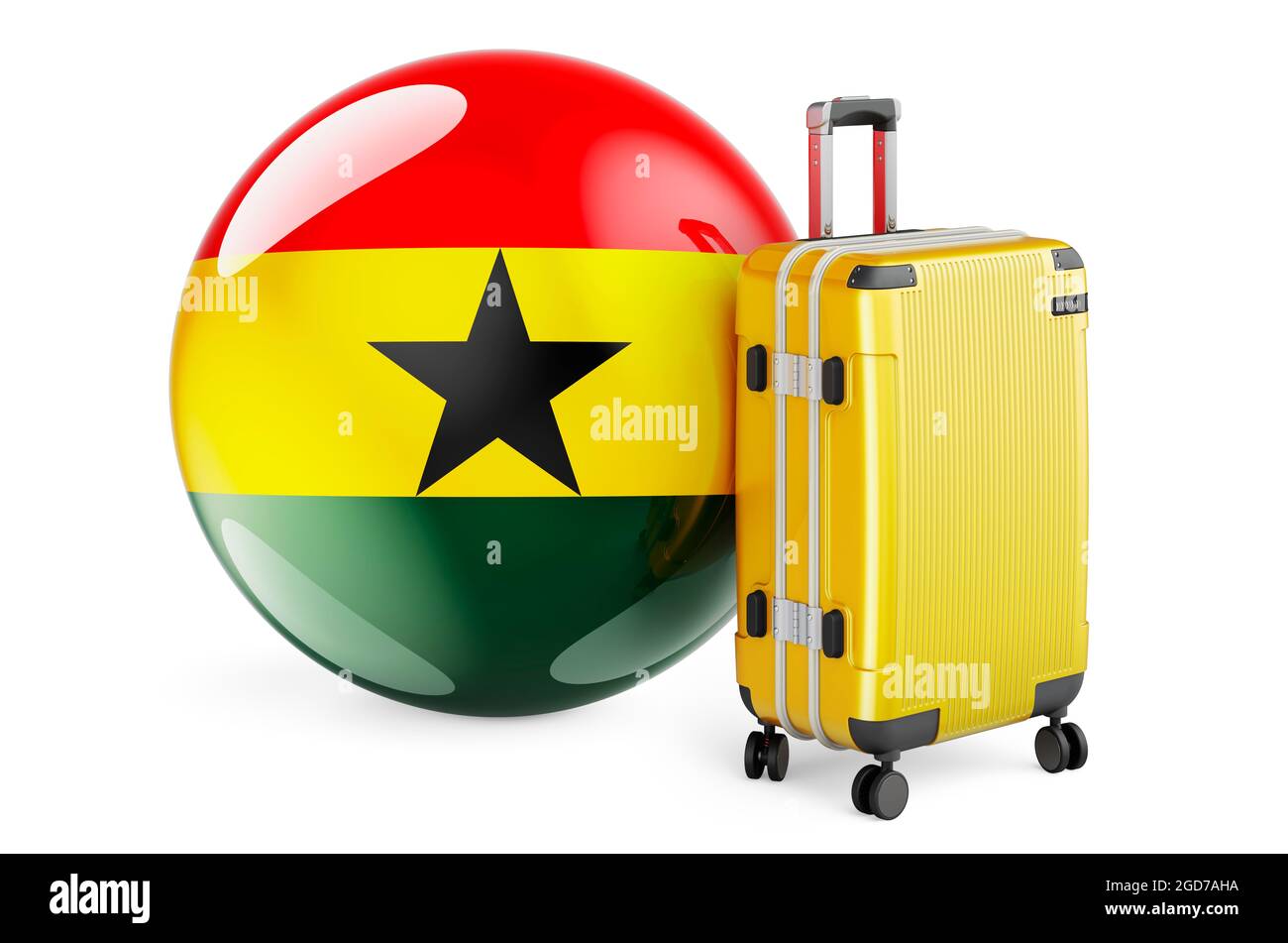 Suitcase with Ghanaian flag. Ghana travel concept, 3D rendering
