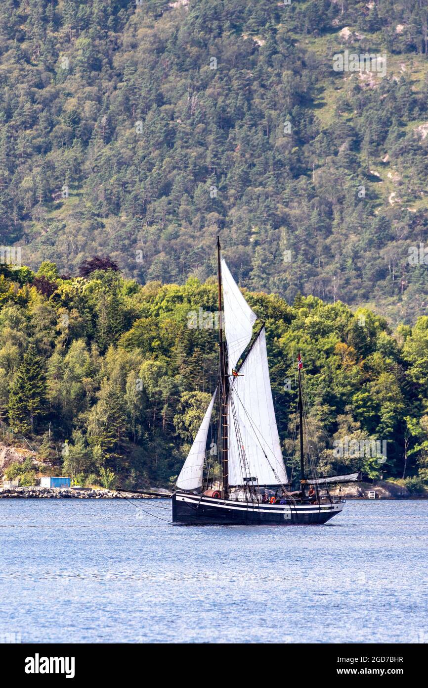 Veteran sailing vessel Seladon (built 1937) at Byfjorden, outside the port of Bergen, Norway Stock Photo
