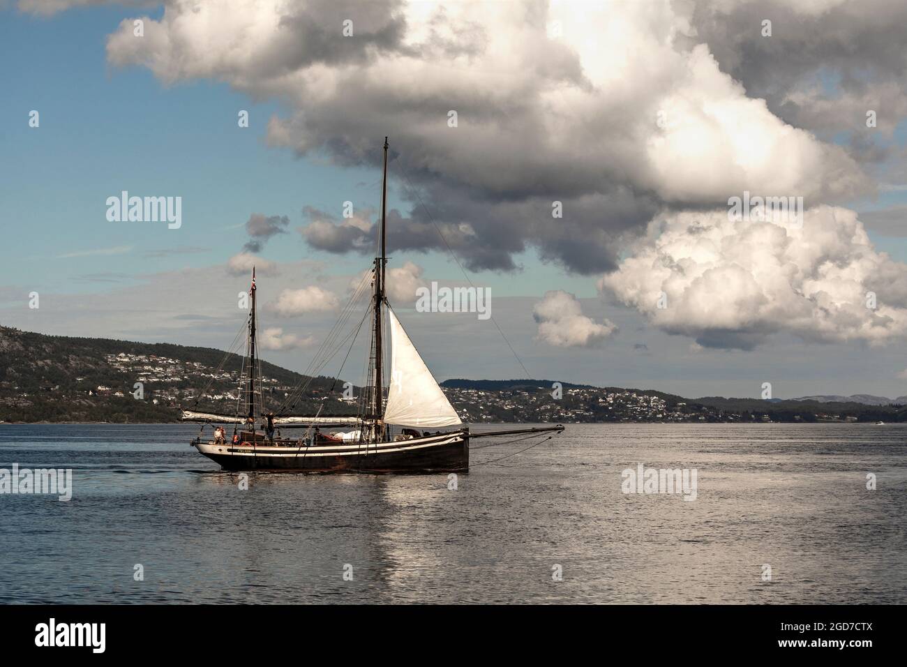 Veteran sailing vessel Seladon (built 1937) at Byfjorden, outside the port of Bergen, Norway. Stock Photo