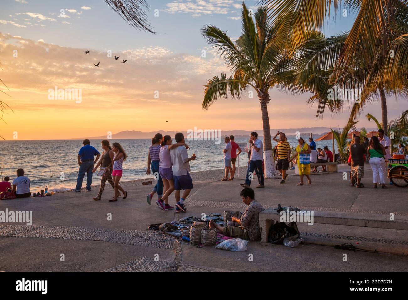 On the Malecon at sunset in Puerto Vallarta, Jalisco, Mexico Stock ...