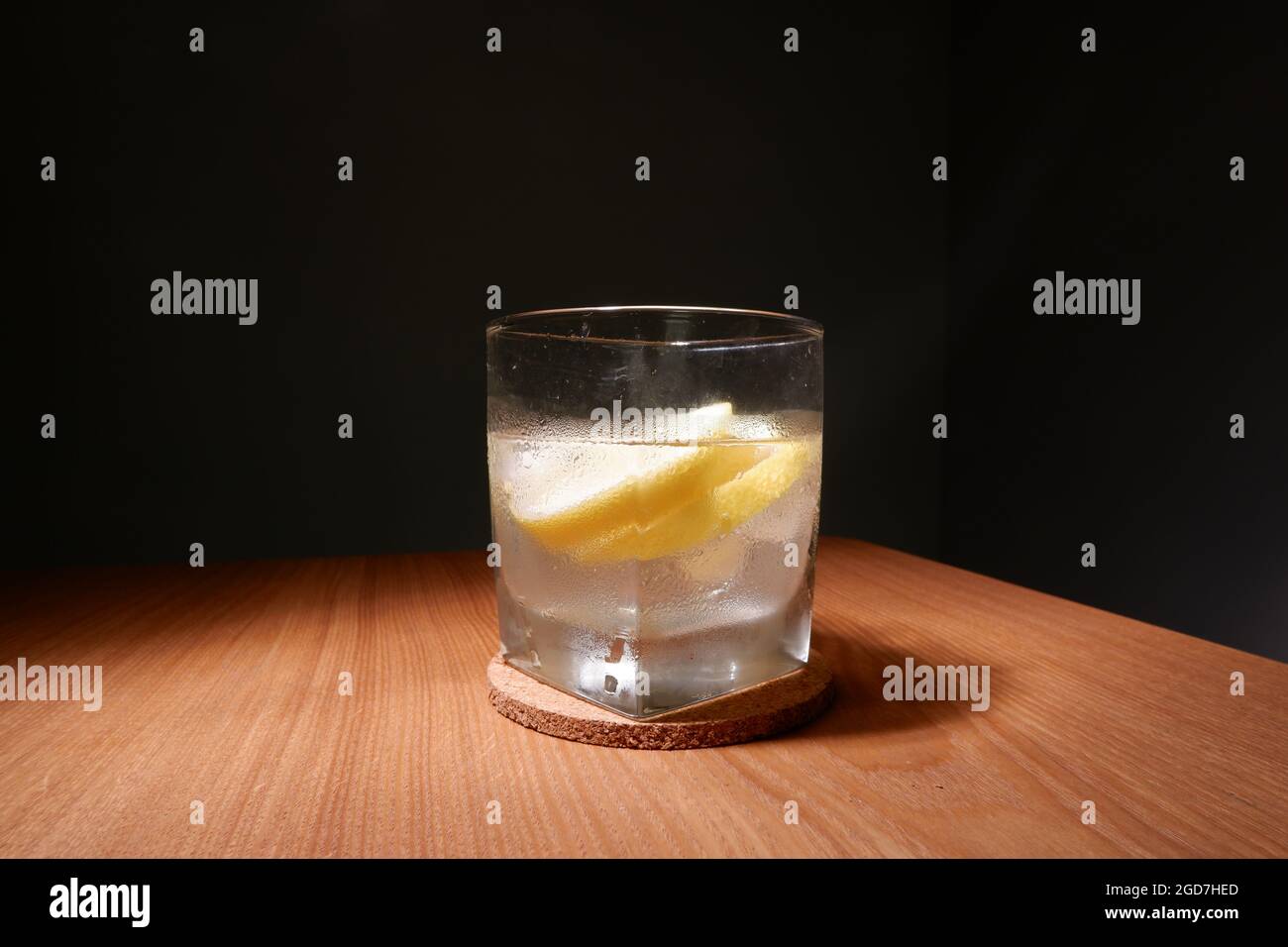 Home made Gin and Tonic with lemon slices Stock Photo