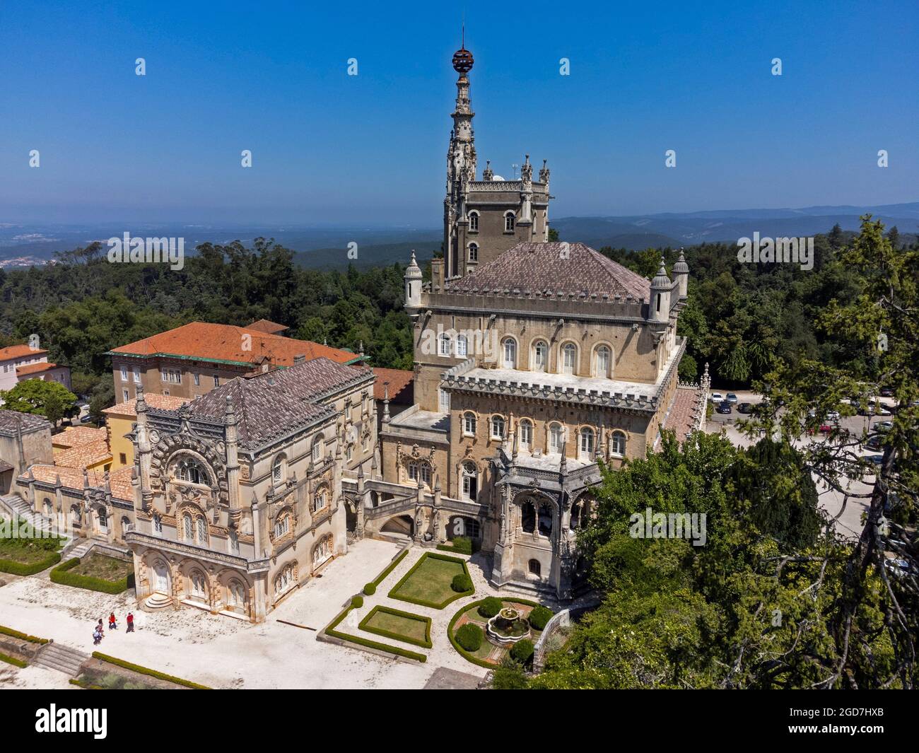 Aerial view of the Bussaco Palace Hotel, Serra do Bussaco, Portugal Stock Photo