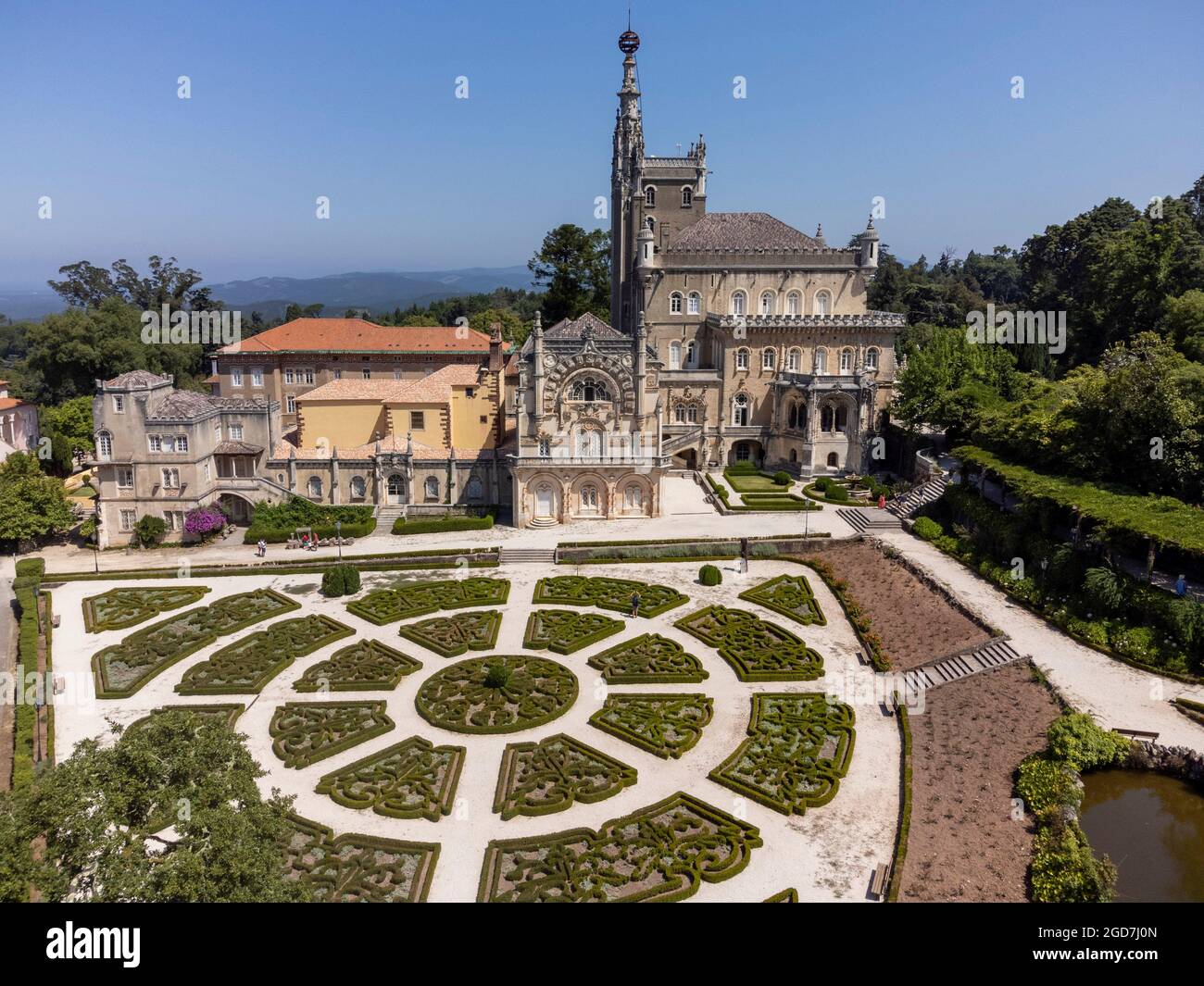 Aerial view of the Bussaco Palace Hotel, Serra do Bussaco, Portugal Stock Photo