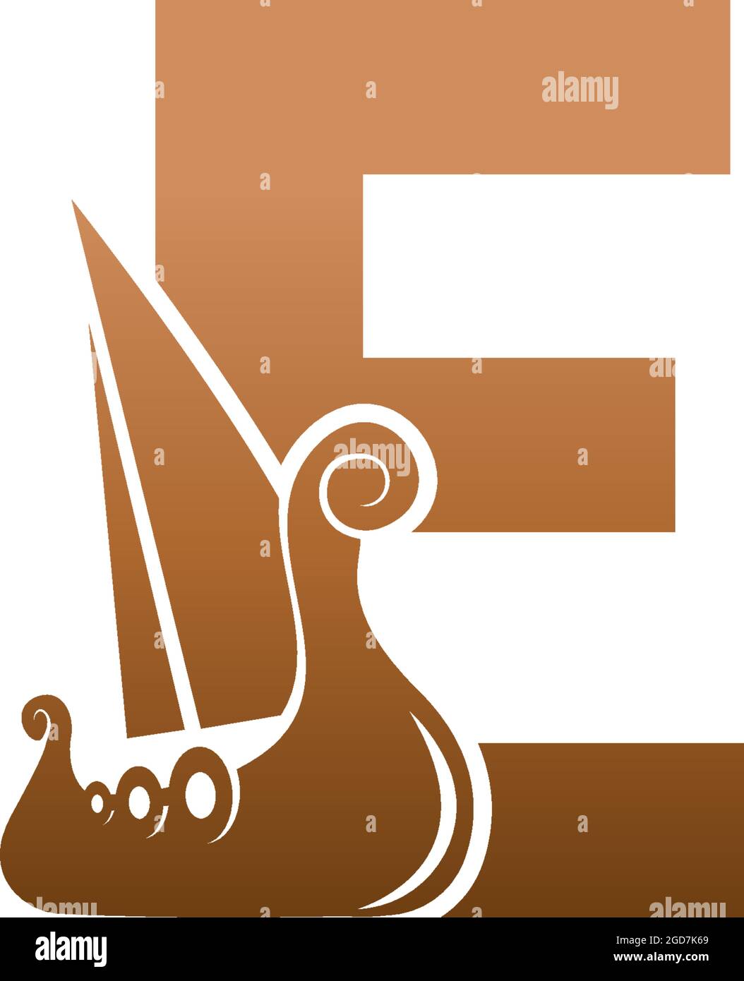 Letter E with logo icon viking sailboat design template illustration Stock Vector