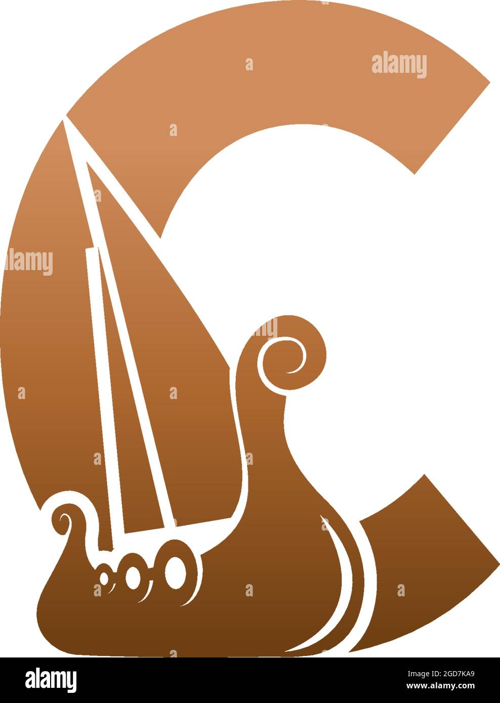 Letter C with logo icon viking sailboat design template illustration Stock Vector