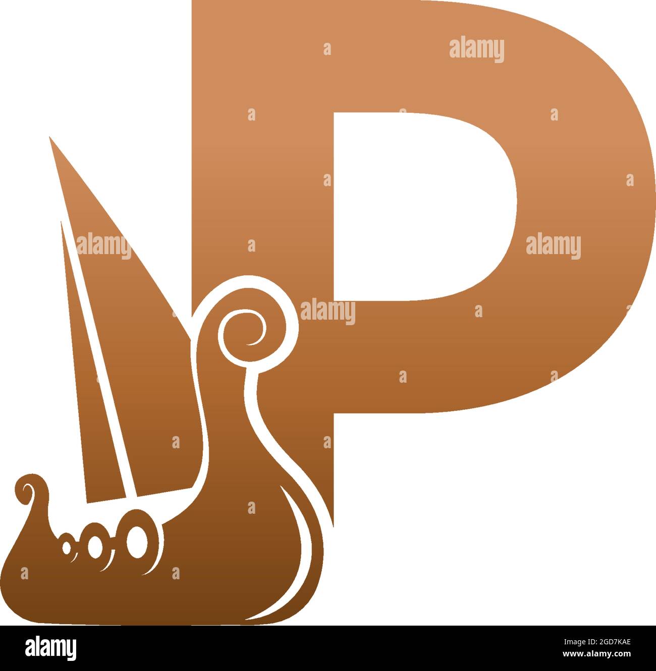 Letter P with logo icon viking sailboat design template illustration Stock Vector