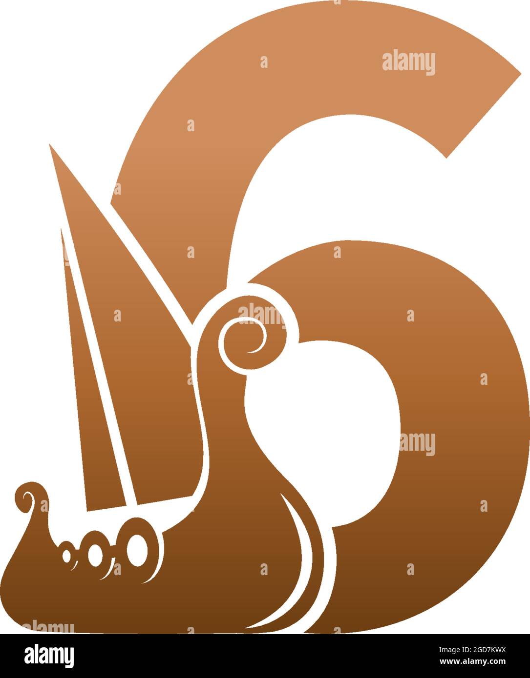 Number 6 with logo icon viking sailboat design template illustration Stock Vector