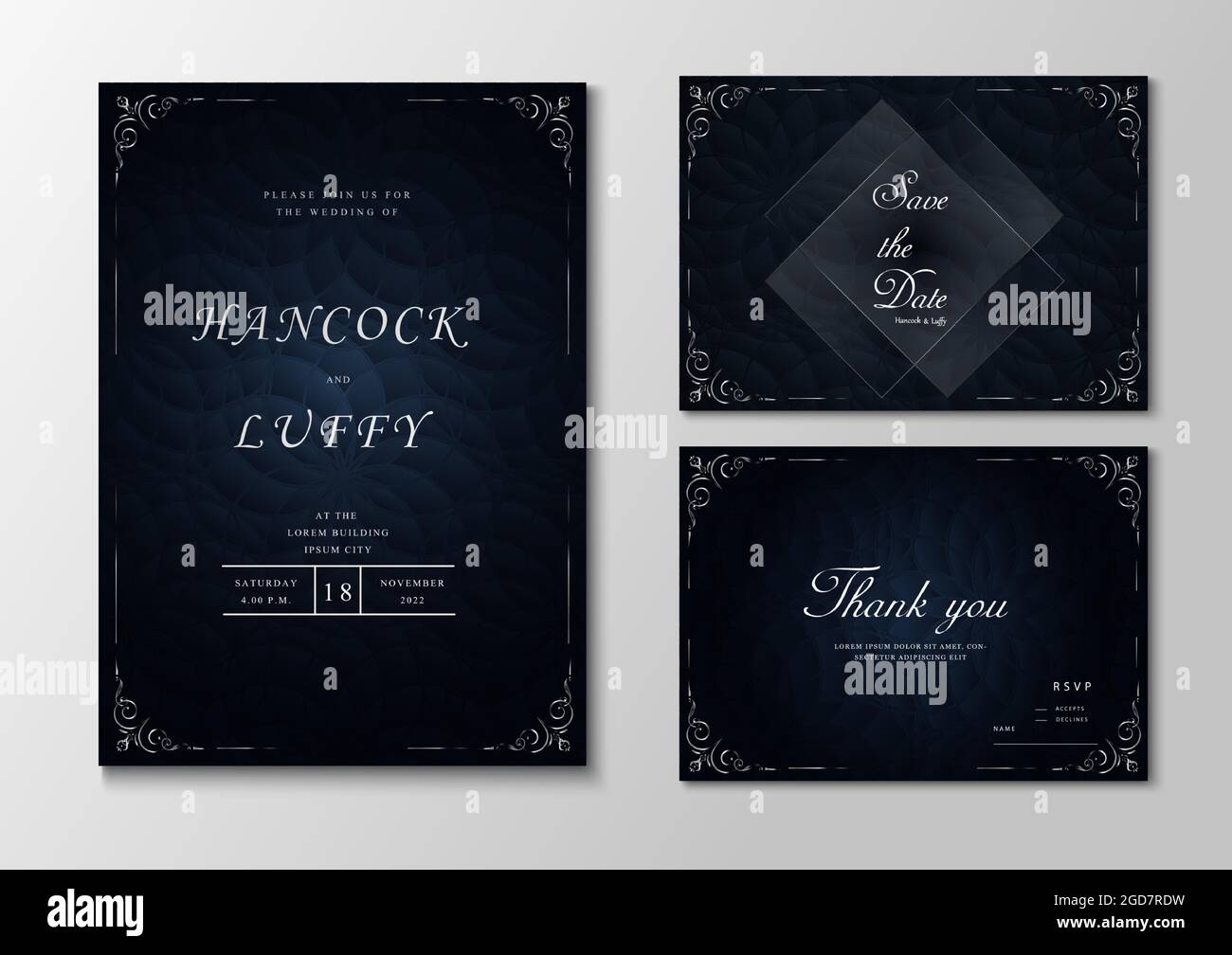 Luxury wedding invitation card template. Elegant with dark navy ...