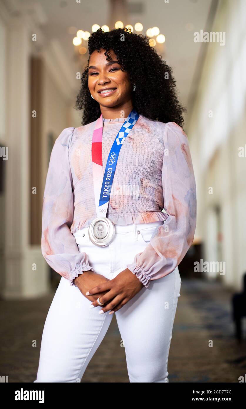 Olympic silver medalist gymnast Jordan Chiles poses for a portrait in  Universal City near Los Angeles, California, U.S., August 11, 2021.  REUTERS/Aude Guerrucci Stock Photo - Alamy