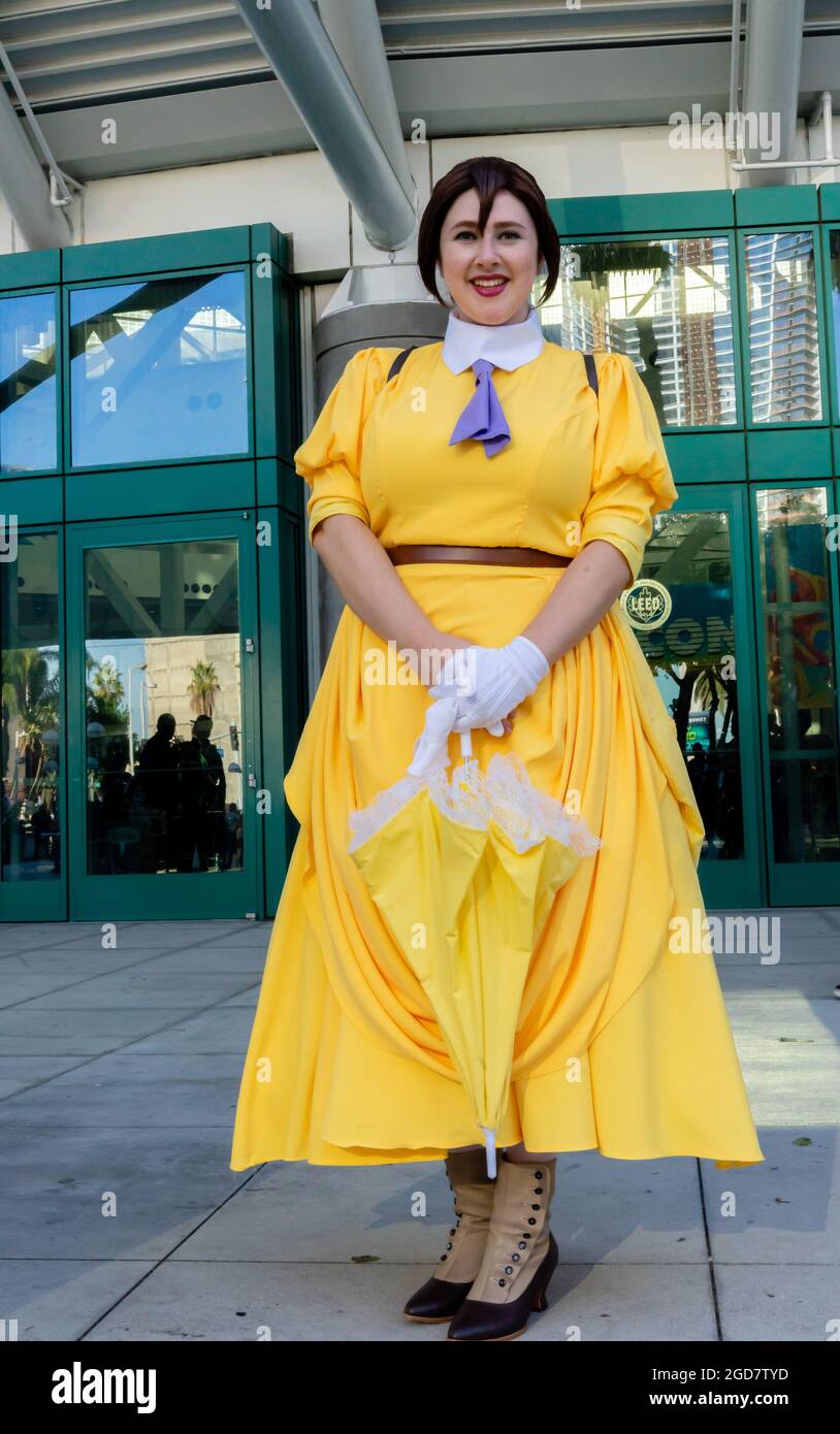 Attendee posing in costume of Jane Porter, at Comic Con in Los Angeles, CA, United States Stock Photo