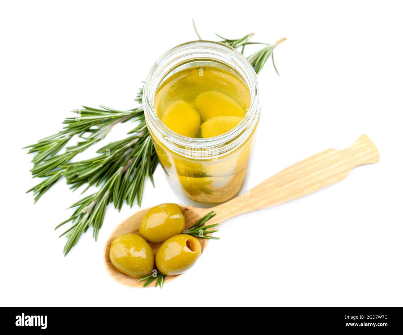 Tasty olives in glass jar, isolated on white Stock Photo Alamy