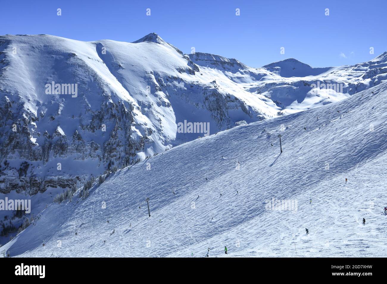 Telluride Ski Resort back bowl skiers in the Rocky Mountains in winter Stock Photo