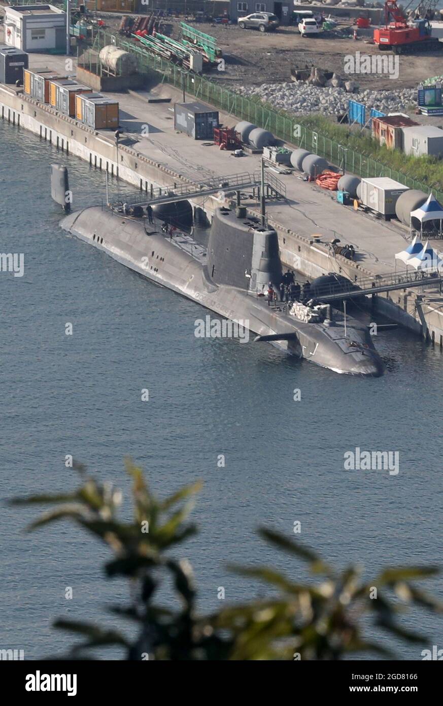 12th Aug, 2021. British nuclear sub in S. Korea The HMS Artful, a  nuclear-powered fleet submarine of the British Royal Navy's HMS Queen  Elizabeth aircraft carrier, is docked at the naval base