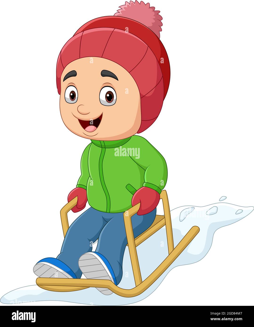 Cartoon little boy sledding down Stock Vector