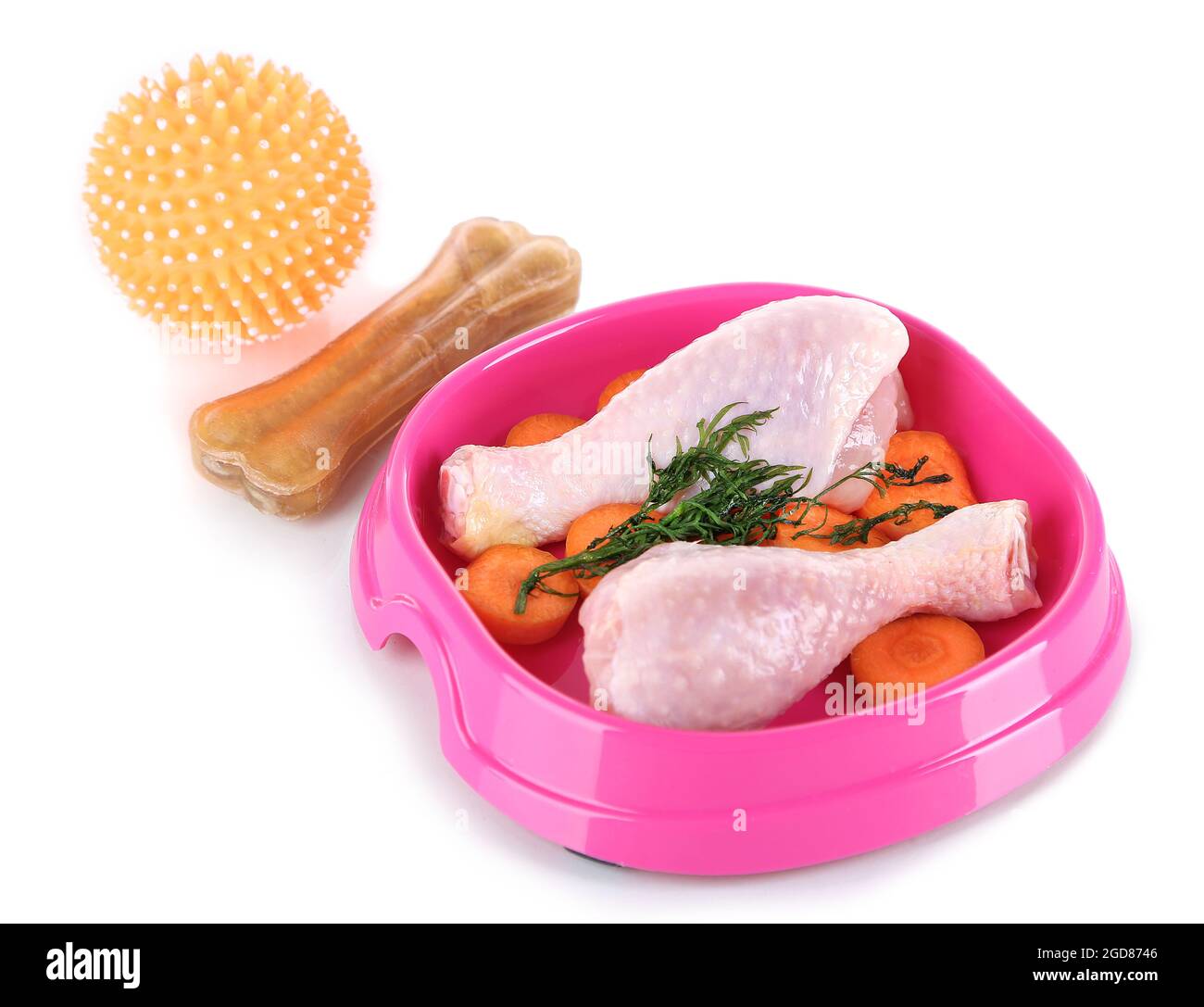 Natural food for pets in plastic bowl isolated on white Stock Photo - Alamy