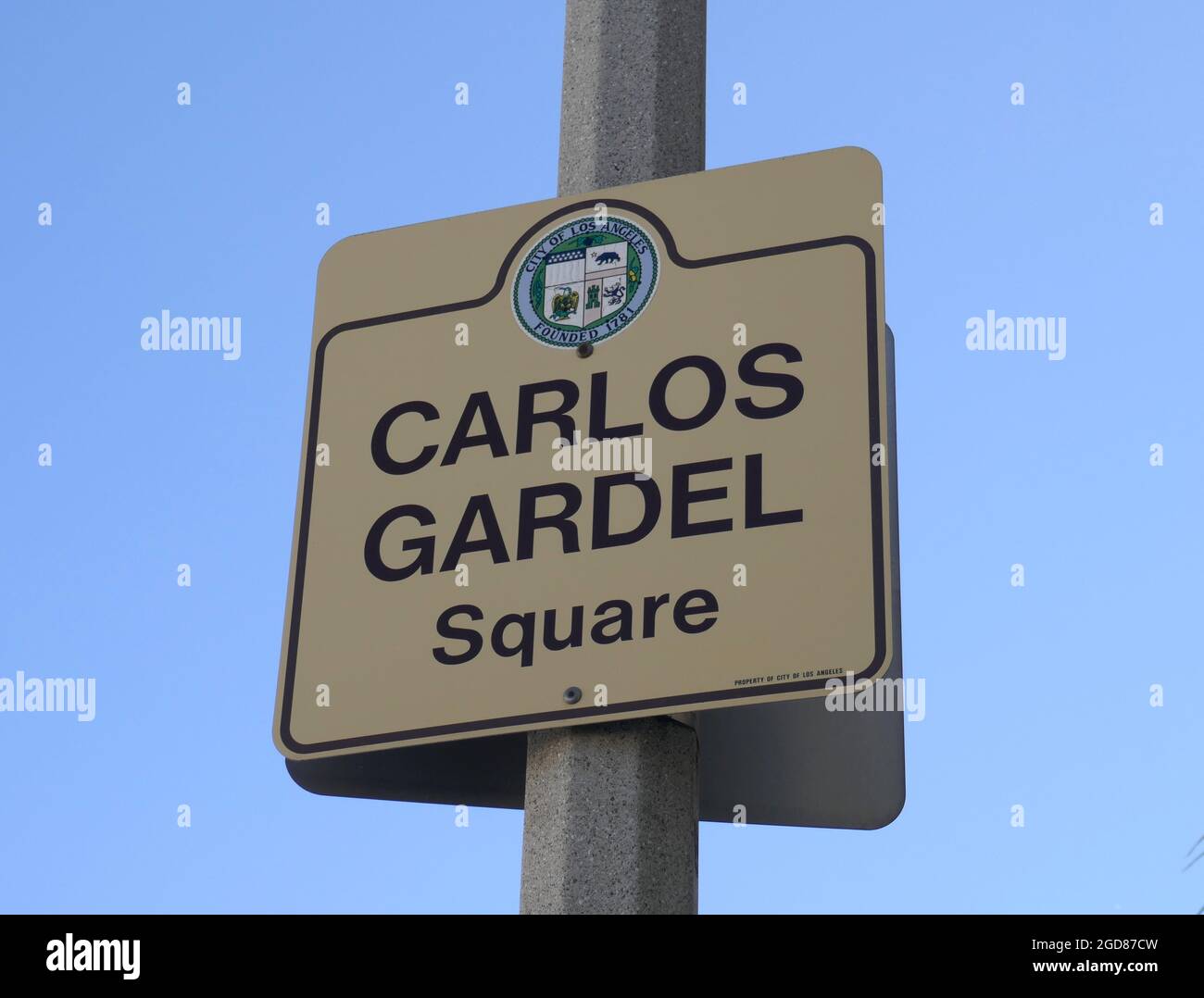 Los Angeles, California, USA 10th August 2021 A general view of atmosphere of Carlos Gardel Square Sign on August 10, 2021 in Los Angeles, California, USA. Photo by Barry King/Alamy Stock Photo Stock Photo