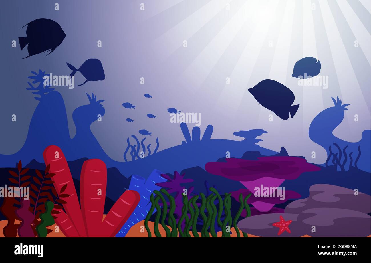 Wildlife Fish Sea Animals Coral Ocean Underwater Aquatic Illustration Stock Vector
