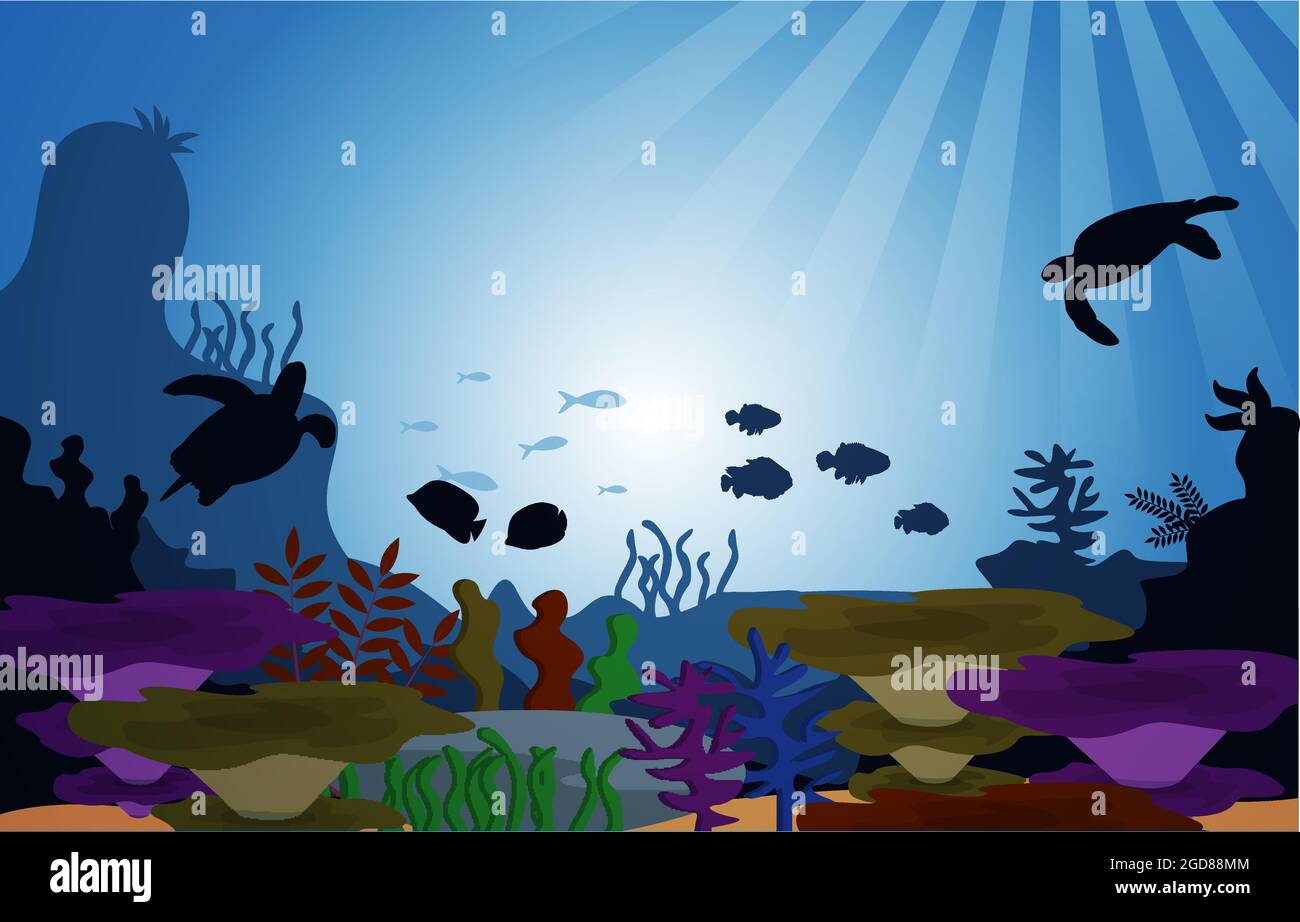 Wildlife Fish Sea Animals Ocean Underwater Aquatic Flat Illustration Stock Vector