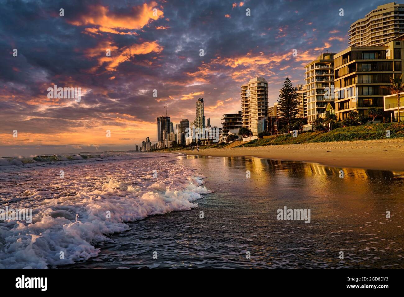 Surfers Paradise Queensland Australia. Morning sunrise along the beach front Stock Photo