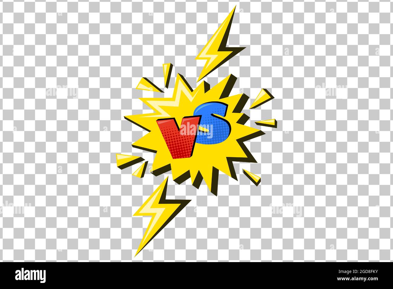 Versus comic design with lightning. Yellow flash with vs symbol. Vector illustration isolated in transparent background Stock Vector