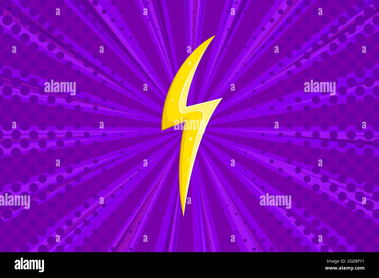 Superhero halftoned background with lightning. Purple comic design with ...